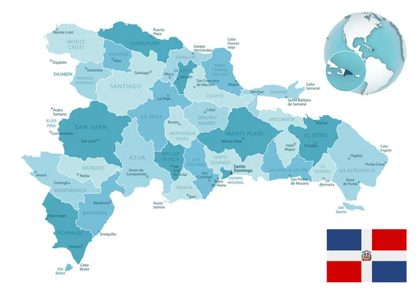 República Dominicana Mapa Administrativo Azul Verde Com Bandeira País Localização — Vetor de Stock