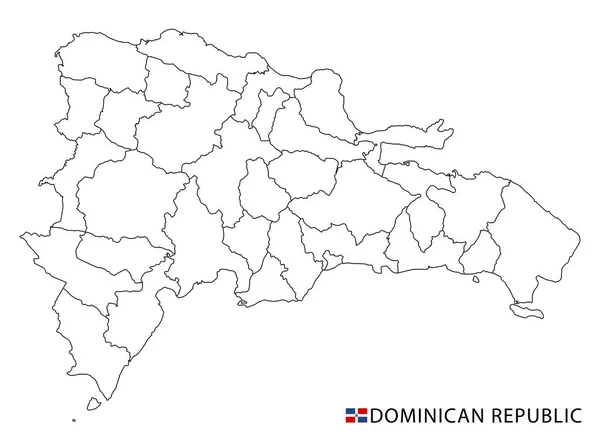 Dominikai Köztársaság Térkép Fekete Fehér Részletes Vázlatos Régiók Országban Vektorillusztráció — Stock Vector