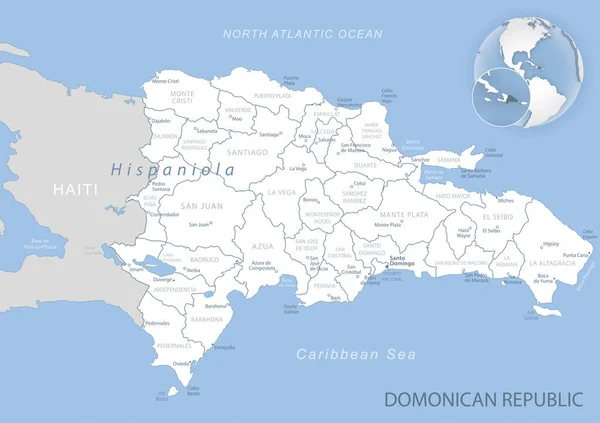 Mapa Detalhado Azul Cinza Das Divisões Administrativas Localização República Dominicana —  Vetores de Stock