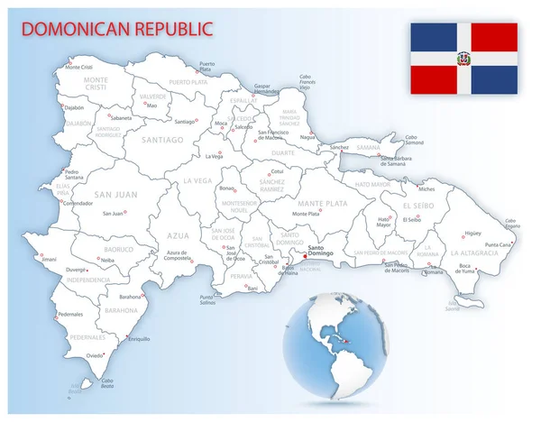 Mappa Dettagliata Delle Divisioni Amministrative Della Repubblica Dominicana Con Bandiera — Vettoriale Stock