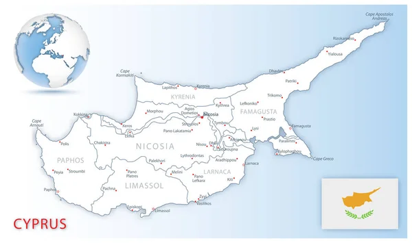 Mapa Detallado Chipre Divisiones Administrativas Con Bandera Del País Ubicación — Vector de stock