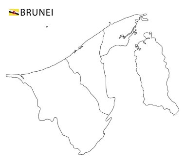 Brunei haritası, ülkenin siyah beyaz ana hatları..