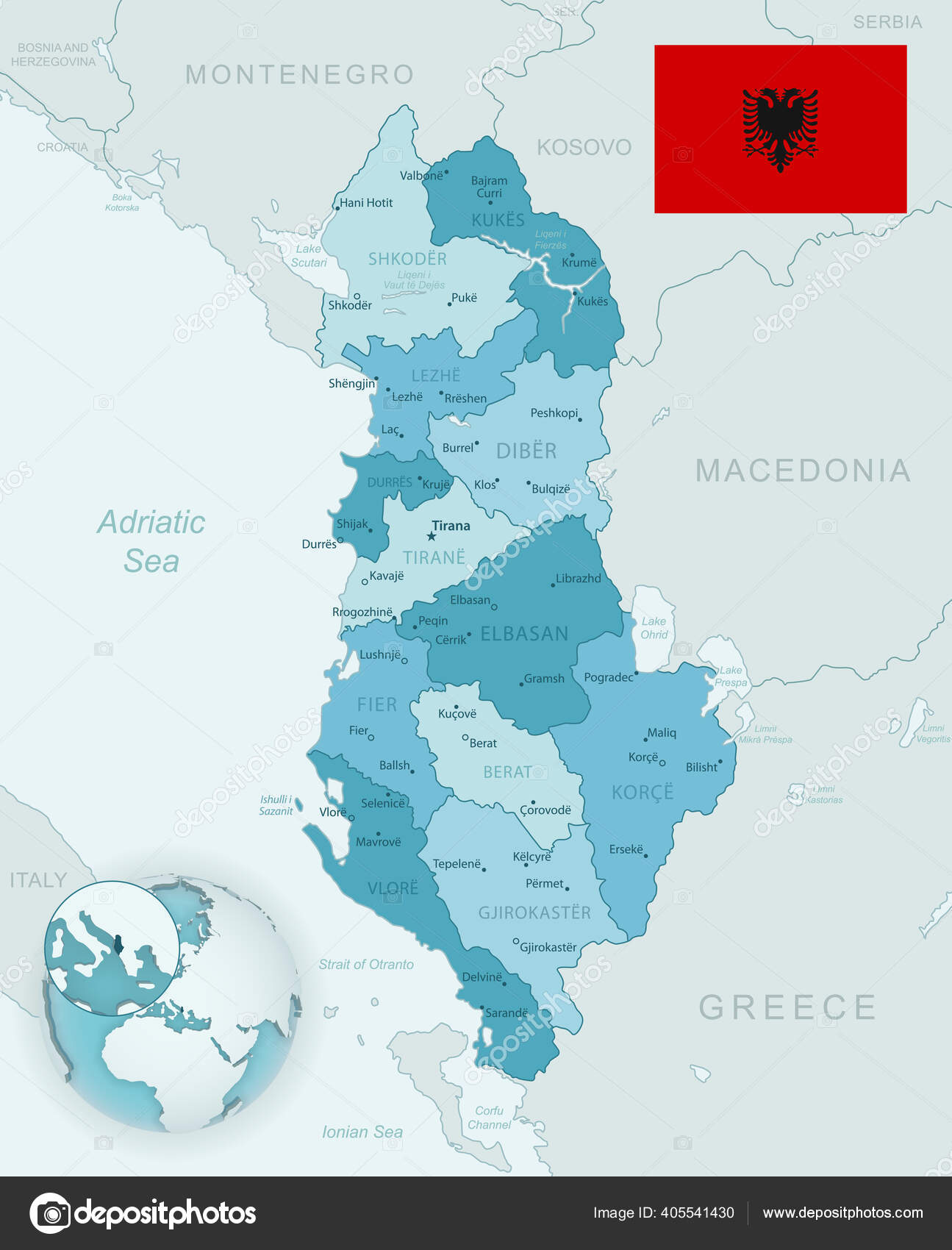 Mapa Detalhado Azul Esverdeado Das Divisões Administrativas