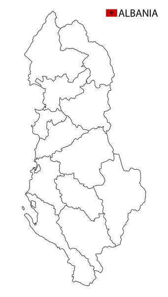 Albania Mapa Blanco Negro Resumen Detallado Regiones Del País Ilustración — Vector de stock