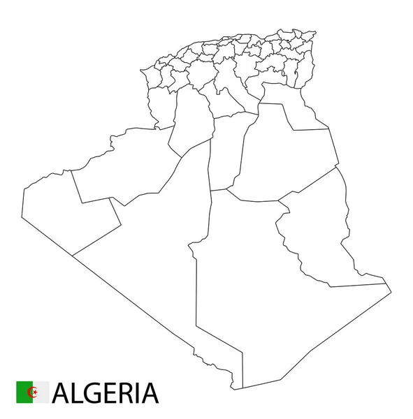 阿尔及利亚地图 黑白分明地勾勒出全国各地区的轮廓 矢量说明 — 图库矢量图片