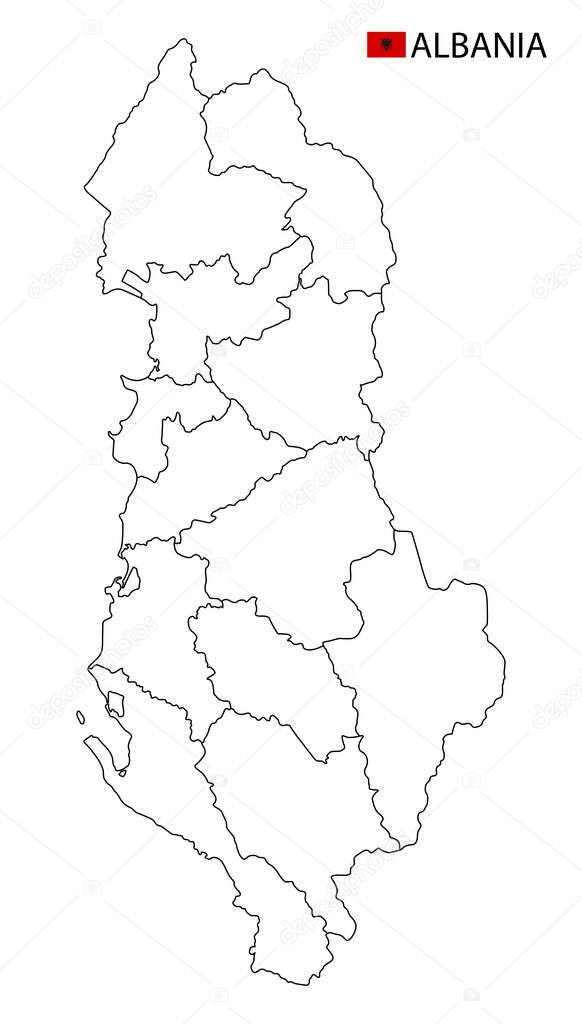 Albania map, black and white detailed outline regions of the country. Vector illustration