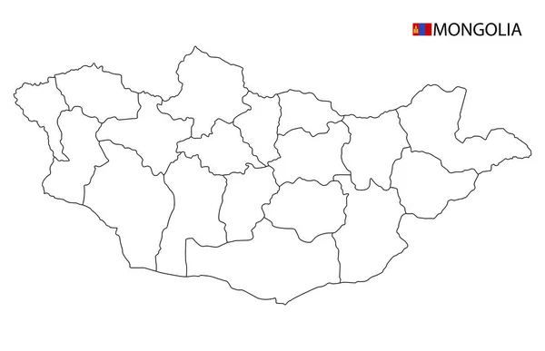 モンゴル国地図 黒と白の詳細なアウトライン領域 ベクターイラスト — ストックベクタ