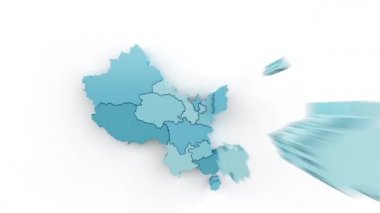 Çin haritası mavi-yeşil renkler, üst görünüm.
