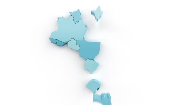 Карта Бразилии в сине-зеленых цветах, вид сверху. — стоковое видео