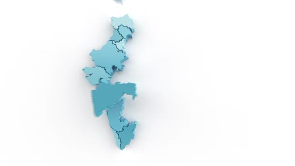 Map of India in blue-green colors, top view. — Stock Video