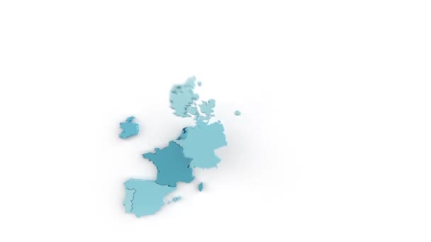 Mapa Unii Europejskiej w niebiesko-zielonych kolorach, widok z góry. — Wideo stockowe