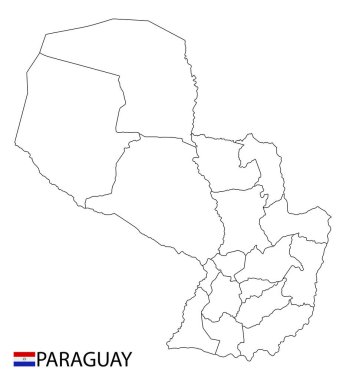 Paraguay haritası, ülkenin siyah beyaz ana hatları.