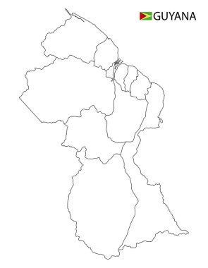 Guyana haritası, ülkenin siyah beyaz ana hatları.