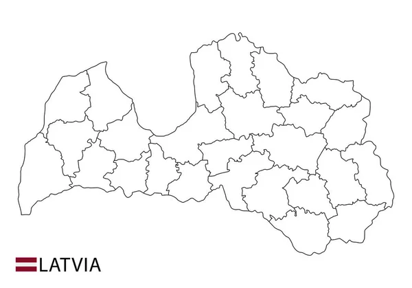 Lettország térkép, fekete-fehér részletes vázlatos régiók az országban. — Stock Vector
