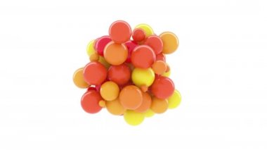 Kabarcık doğumu - renkli turuncu pembe kırmızı balonlar beyaz zemin üzerinde doğar, tüm ekranı, balonları, küreleri doldurur. Yavaş çekim makrosu siyah alfa mat üzerinde izole