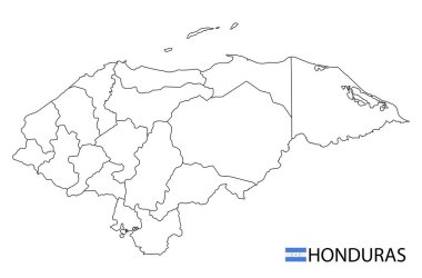 Honduras haritası, ülkenin siyah beyaz ana hatları. Vektör illüstrasyonu