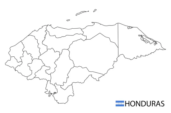 Honduras Mapa Blanco Negro Detallado Contorno Regiones Del País Ilustración — Vector de stock