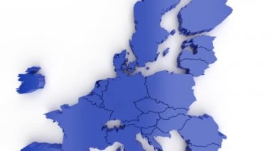 Mavi harita ve AB 'nin sembolü olan sarı yıldızlar. Yukarıdan bak. Animasyonun alfa kanalı var.