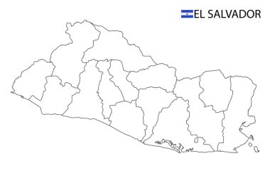 El Salvador haritası, ülkenin siyah beyaz ana hatları. Vektör illüstrasyonu