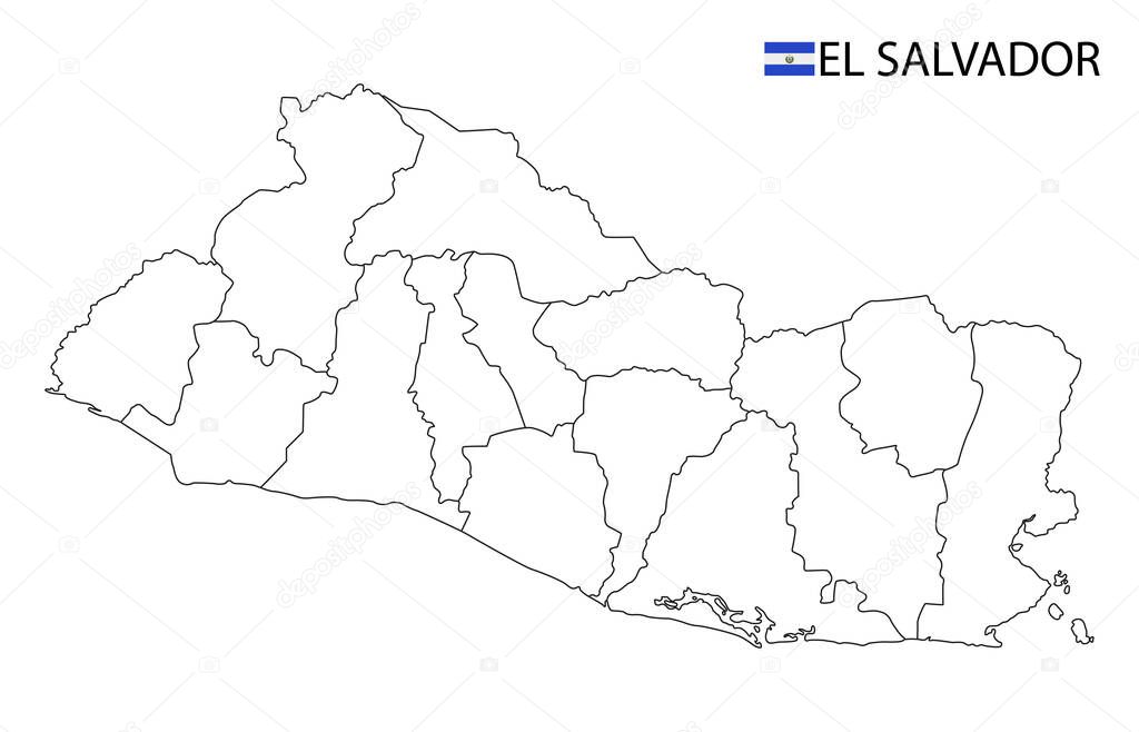 El Salvador map, black and white detailed outline regions of the country. Vector illustration