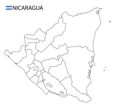Nikaragua haritası, ülkenin siyah beyaz ana hatları. Vektör illüstrasyonu