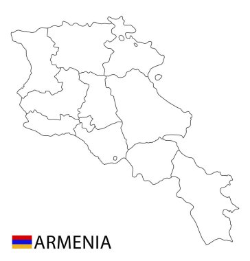 Ermenistan haritası, ülkenin siyah beyaz ana hatları.