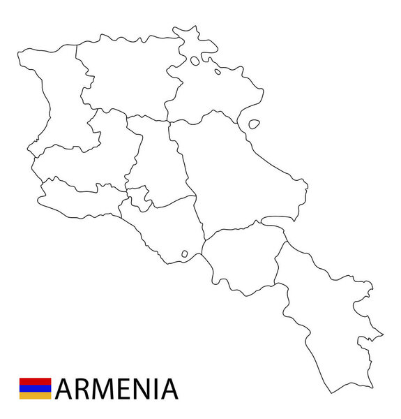 Armenia map, black and white detailed outline regions of the country.