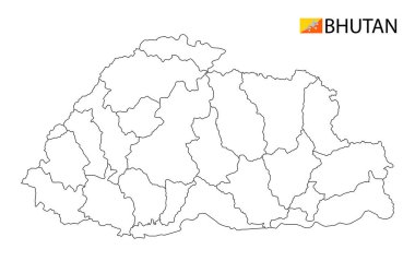 Butan haritası, ülkenin siyah beyaz ana hatları.