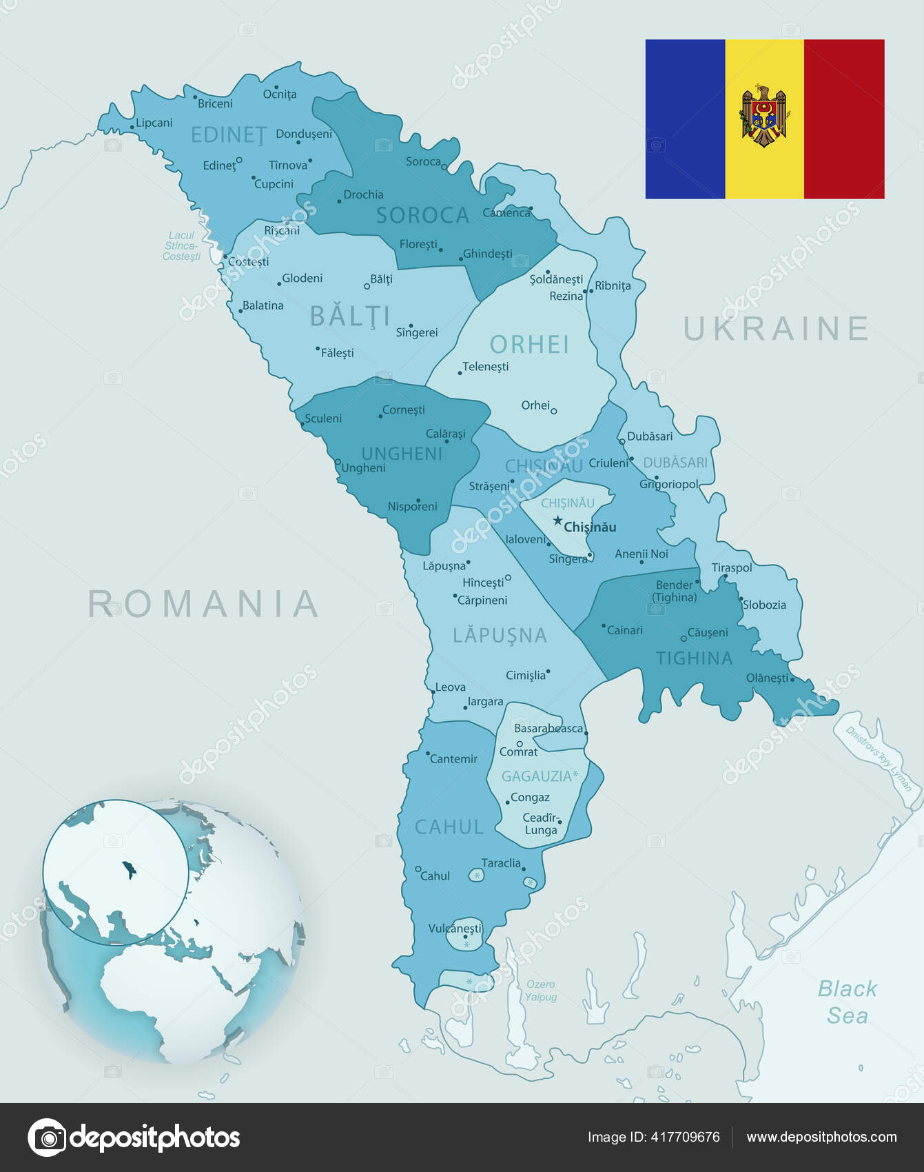 Mapa Detalhado Azul Esverdeado Das Divisões Administrativas