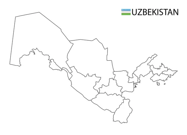 ウズベキスタン地図 黒と白の詳細なアウトライン地域 ベクターイラスト — ストックベクタ