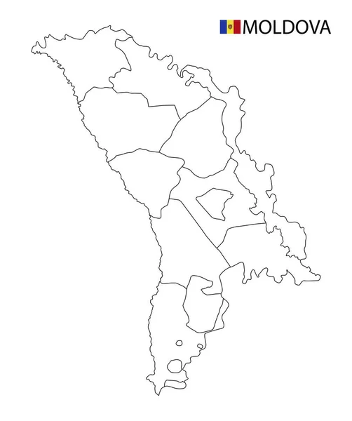 Moldávia Mapa Preto Branco Detalhou Regiões País Ilustração Vetorial —  Vetores de Stock