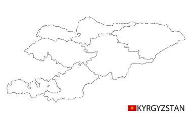 Kırgızistan haritası, ülkenin siyah beyaz ana hatları. Vektör illüstrasyonu