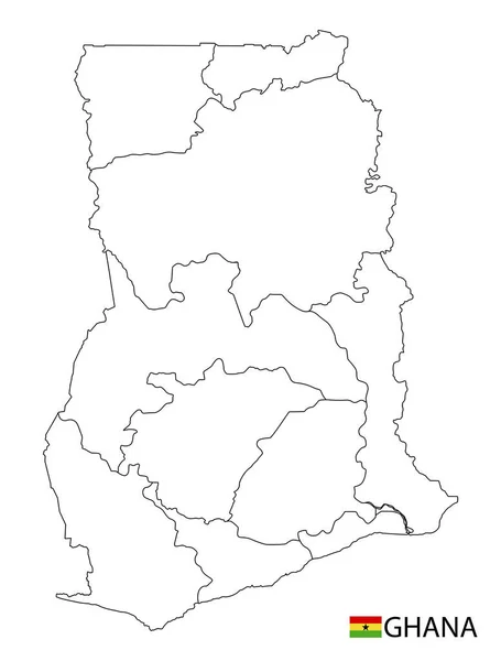 Ghana Mapa Blanco Negro Resumen Detallado Regiones Del País Ilustración — Vector de stock