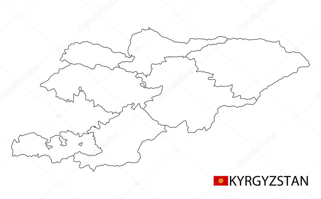 Kyrgyzstan map, black and white detailed outline regions of the country. Vector illustration