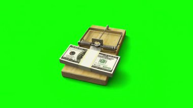 Fare kapanındaki Amerikan Doları. Finansal Tuzak Konsepti. Yeşil Arkaplan Videosu.