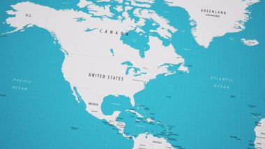 3D animasyon Kuzey Amerika haritası pürüzsüz bir kamera üstgeçişi ile.