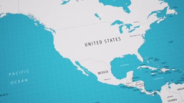 3D animasyon Güney Amerika haritası pürüzsüz bir kamera üstgeçişi ile.