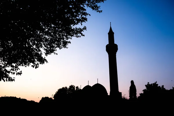 Silhouette Minaret Mosquée Sanliurfa Balikligol Coucher Soleil — Photo