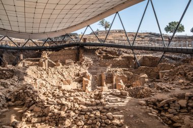 Göbeklitepe, Şanlıurfa / Türkiye - Ekim 2019: Göbekli Tepe Şanlıurfa, Türkiye 'de bir arkeoloji sahası