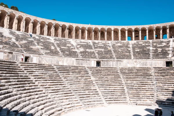 Aspendos Vista Aérea Panorama Foto Aspendos Teatro Antigo Antalya Turquia — Fotografia de Stock