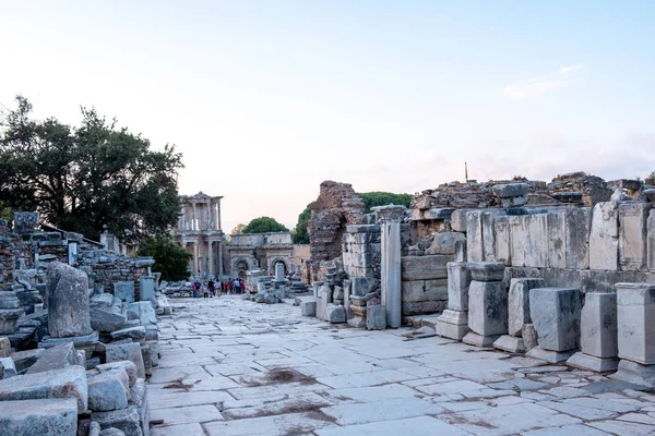 Celsus Library Och Antika Teatern Ruiner Efesus Antika Stad Efes — Stockfoto