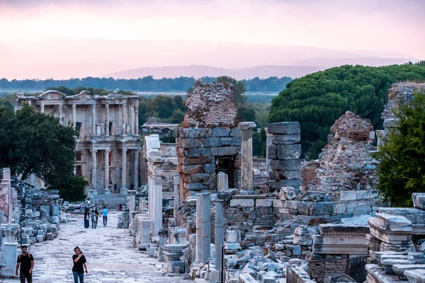 Celsus Library Och Antika Teatern Ruiner Efesus Antika Stad Efes — Stockfoto