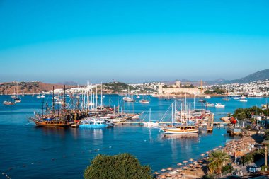 Şehir merkezi, Bodrum / Türkiye - Eylül 2019: Bodrum Şehir Merkezi 'nin hava manzaralı fotoğrafı