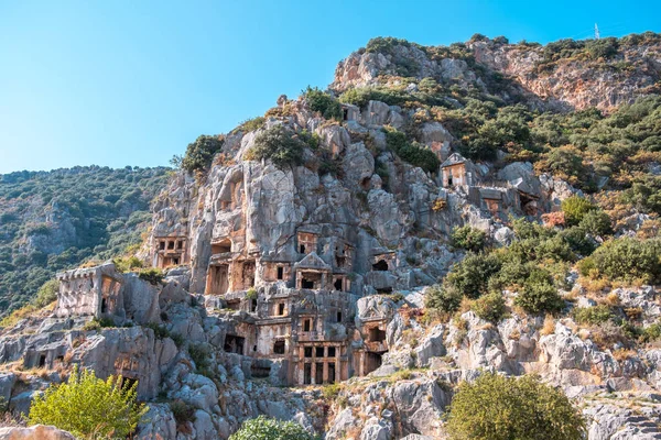 Myra Talló Casas Tumbas Piedra Ruinas Myra Ancient City Demre — Foto de Stock