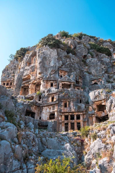 Myra Utskårne Steinhus Graver Ruiner Myra Demre Antalya Tyrkia – stockfoto