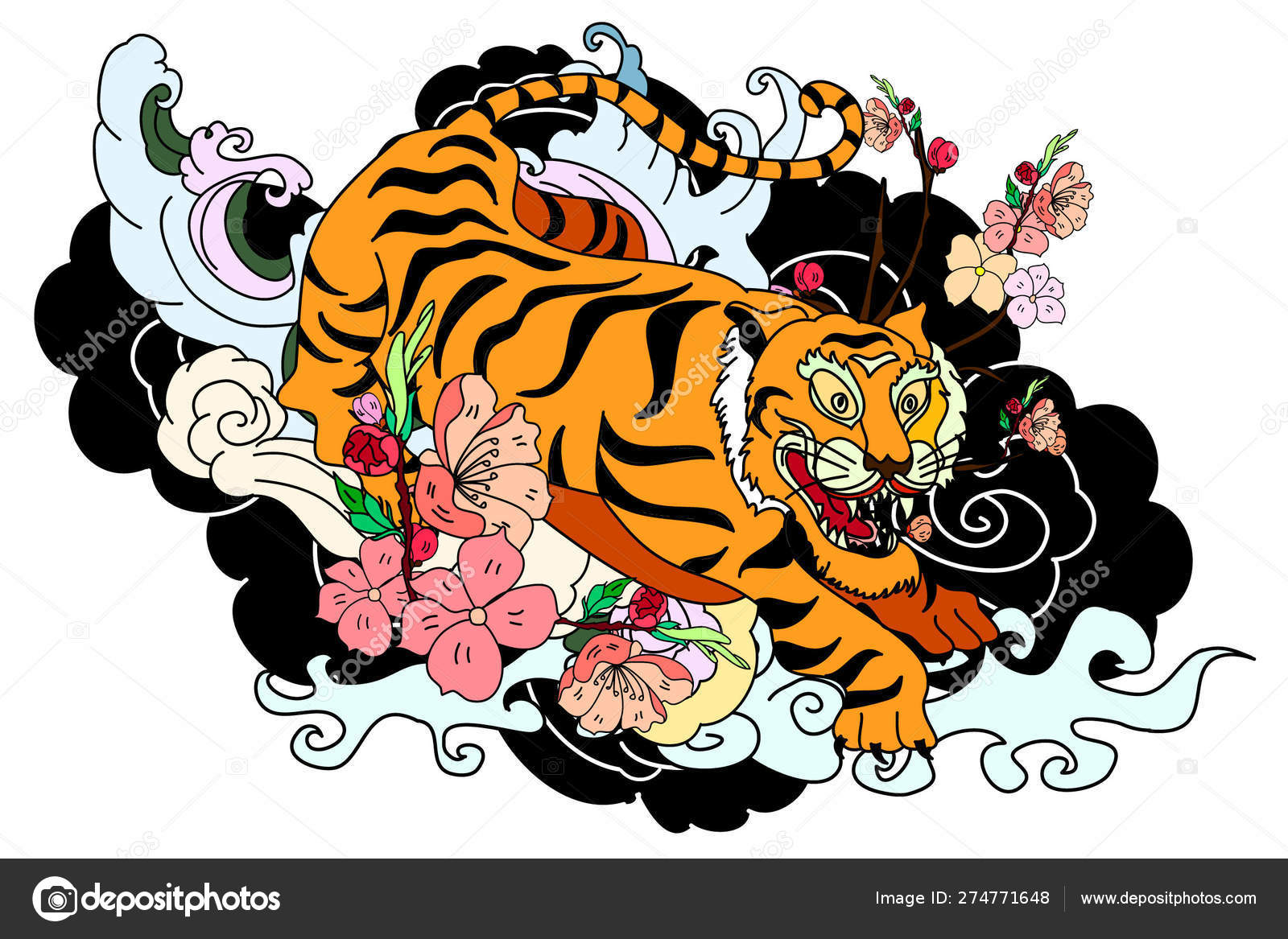 wallpapers Traditional Japanese Tiger Art https depositphotos com 274771648 stock illustration traditional japanese tiger tattoo tiger html