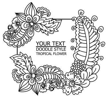 Doodle sanat ve zentangle tarzı tropikal bırakın ve arka plan için çiçek.