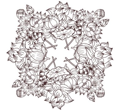 Daire el çizilmiş Lotus çiçek, boyama kitabı ve çiçek buket tasarım için vektör.