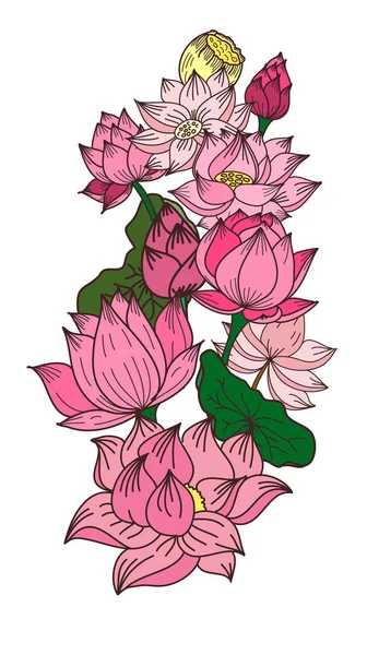 Círculo Dibujado Mano Flor Loto Vector Para Colorear Libro Diseño — Vector de stock