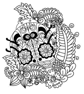 boyama kitabı için doodle uğur böceği ve çiçek görüntü